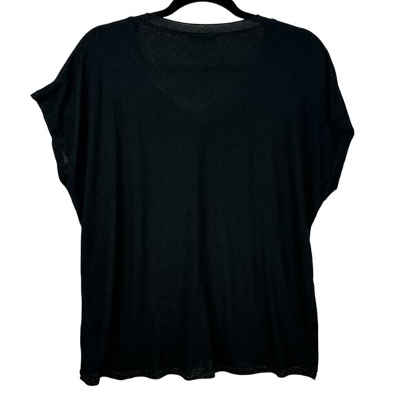 Made in Italy Tshirt Top Womens XL Black Vneck Short Cap Sleeve Sparkle Trim - Picture 7 of 7